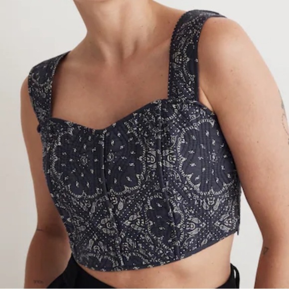 New ▶️ Madewell ◀️ Quilted Sweetheart Crop Top Western Bohemian 14 - Picture 2 of 13